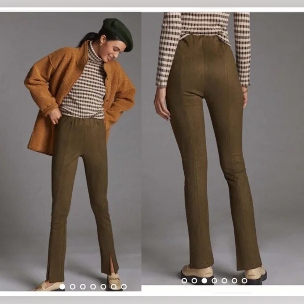Avec Les Filles - Anthropologie NWT Olive Split Hem Slick Pants faux suede Size